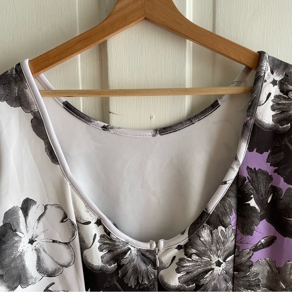 🥒 Eloquii NWT White Purple Floral Femme Bodycon Short Sleeve Mini Dress Plus 16 - Picture 10 of 12